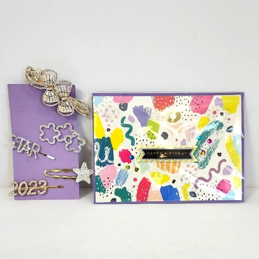 Birthday Card + Set of 5x (five) Decorative Hair Clip Burgoyne KJS Industries